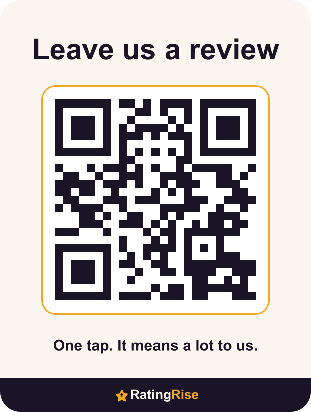 A RatingRise QR sticker: Leave us a review